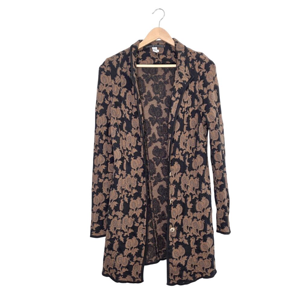 Peruvian Connection Large Alpaca Silk Pima Cotton Floral Long Cardigan Sweater